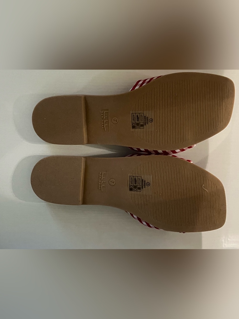 Nicole Miller Red and White Gingham Bow Slide Sandals - Picture 2 of 4
